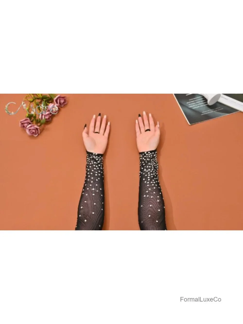 Rhinestone Fingerless Gloves Long Evening Party Arm Sleeves Sparkly Cosplay